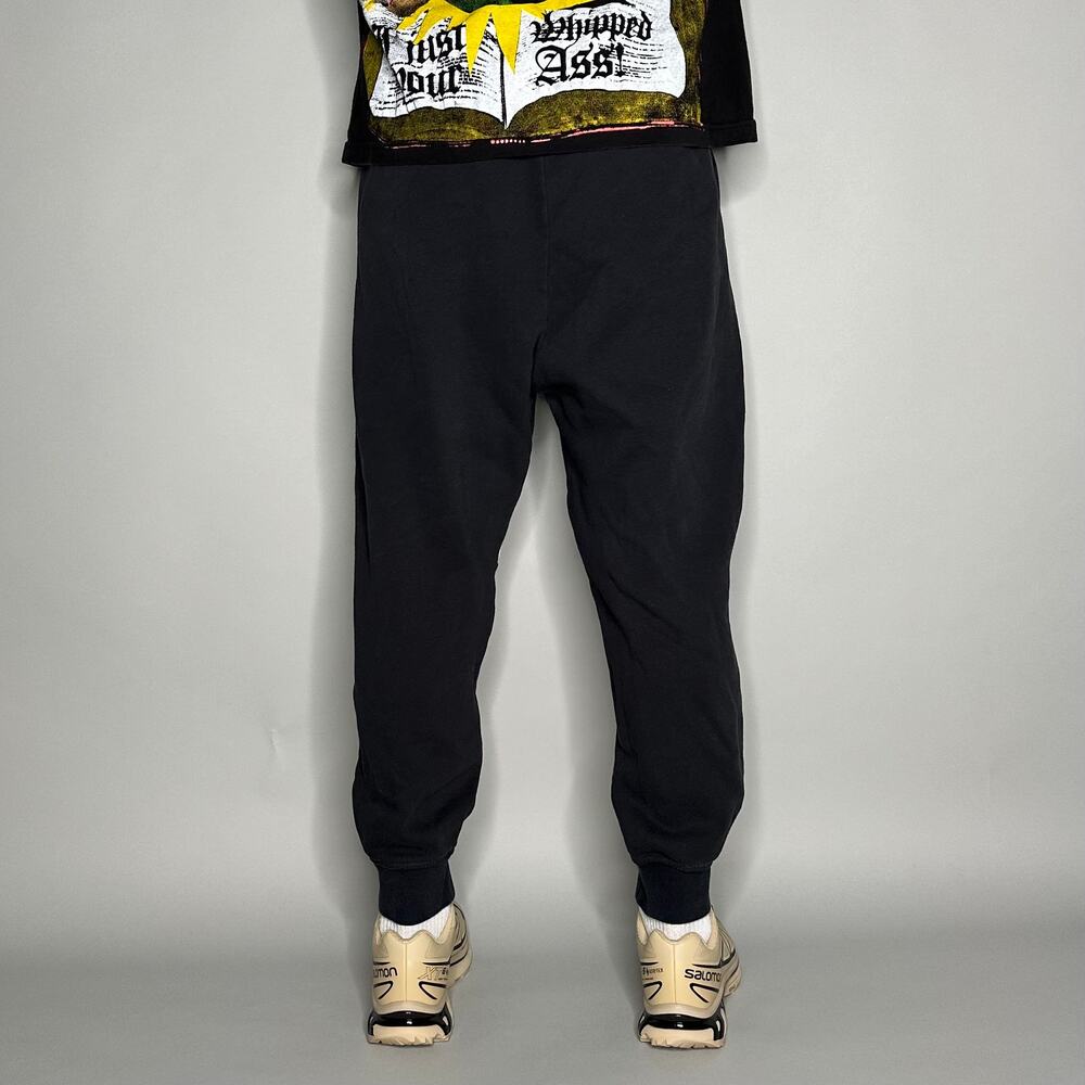 Vintage Y2K Nike Sweatpants Mens M Jet Black Large White Swoosh Cotton Joggers - Picture 4 of 5